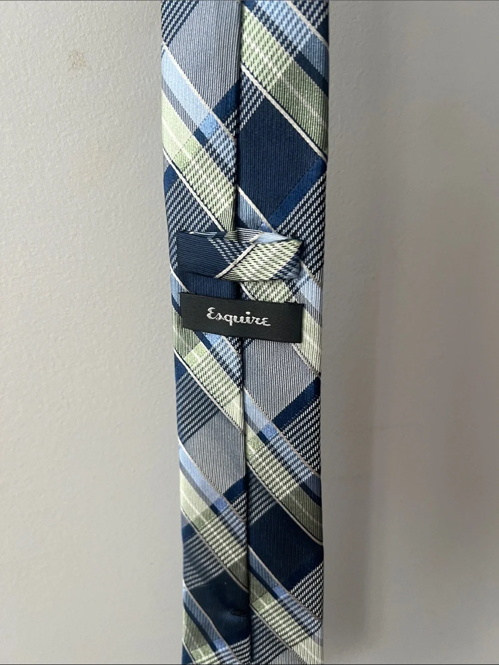 Plaid Slim Men's Tie in Navy, Gray and Light Green